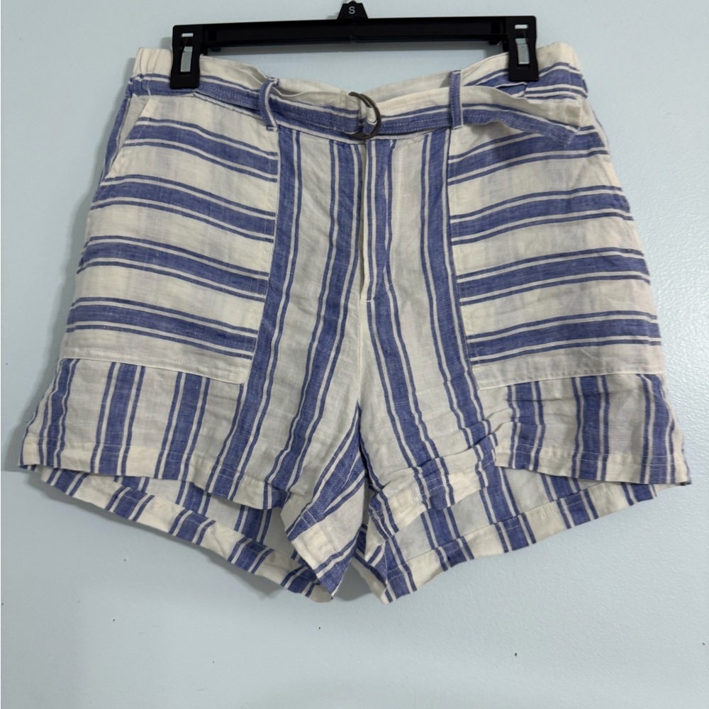 100% Linen Blue and White Striped Women's Shorts